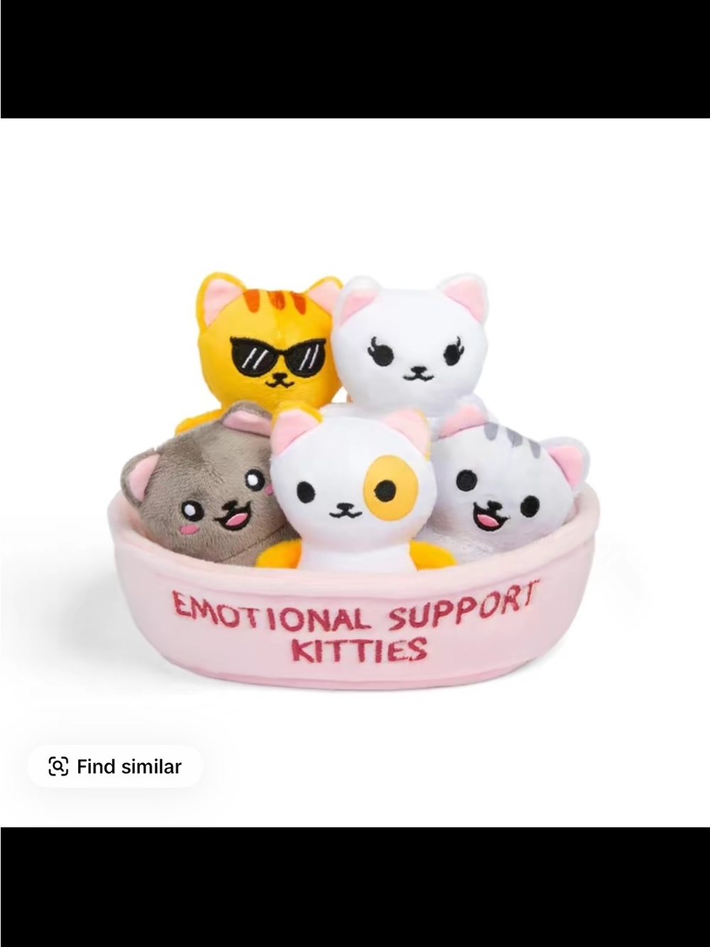 Emotional Support Kitties Plush Toy Set - Pink Bed with Five Soft Cats